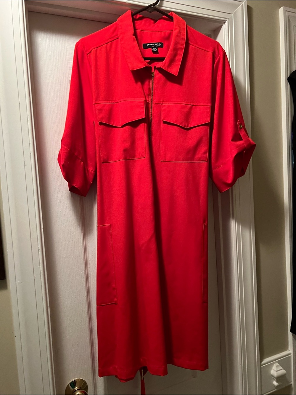 Sharagano Vibrant Red Zip-Front Shirt Dress